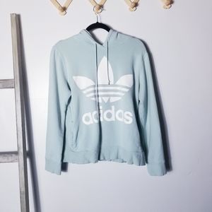 ADIDAS LIGHT GREEN WITH WHITE LETTERING HOODIE SIZE MEDIUM